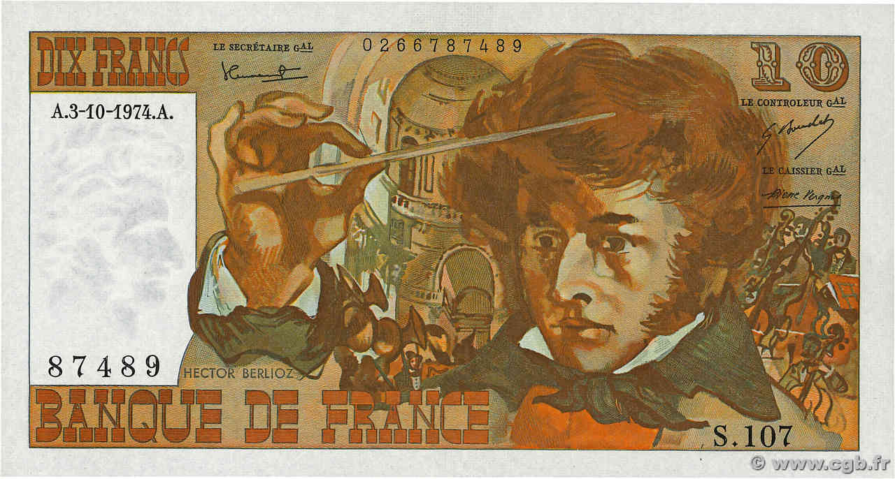 10 Francs BERLIOZ FRANCE  1974 F.63.07b SPL+