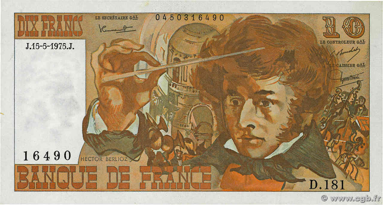 10 Francs BERLIOZ FRANCE  1975 F.63.10 VF