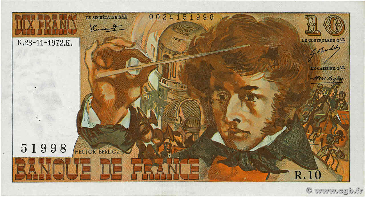 10 Francs BERLIOZ FRANCIA  1972 F.63.01 SPL