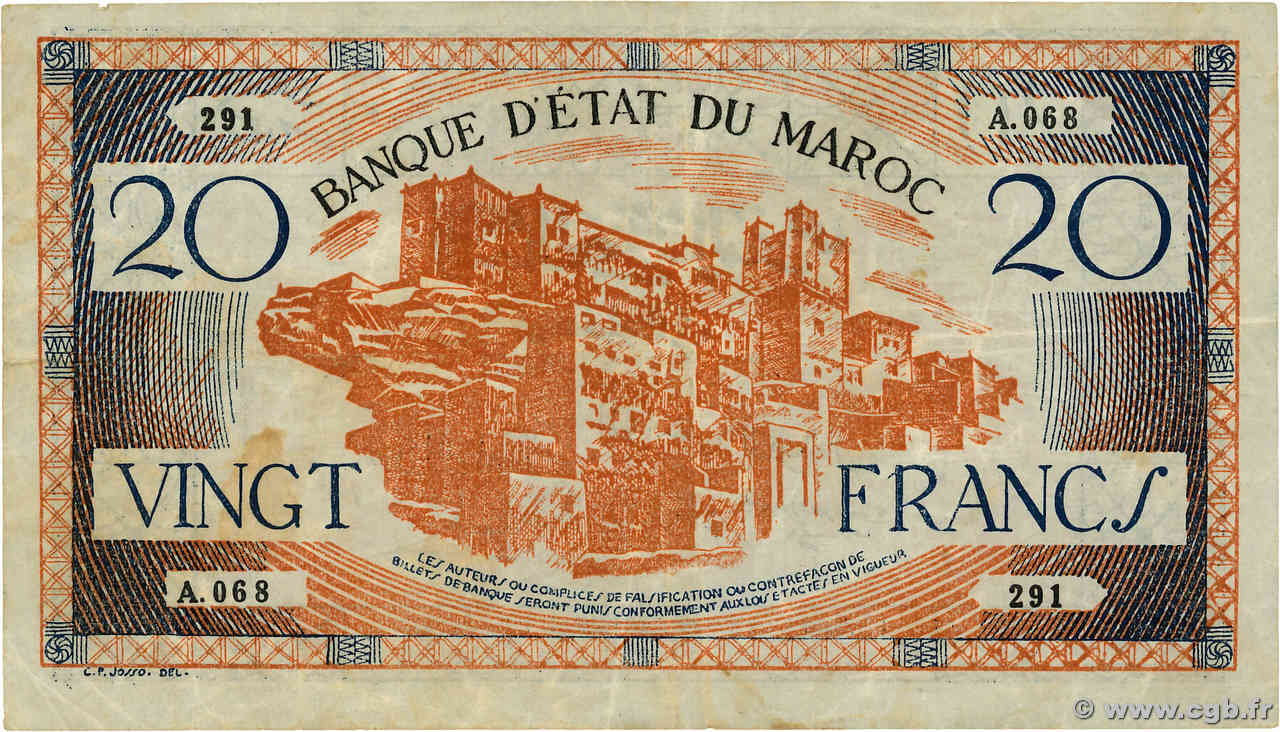 20 Francs MAROC  1943 P.39 TB+