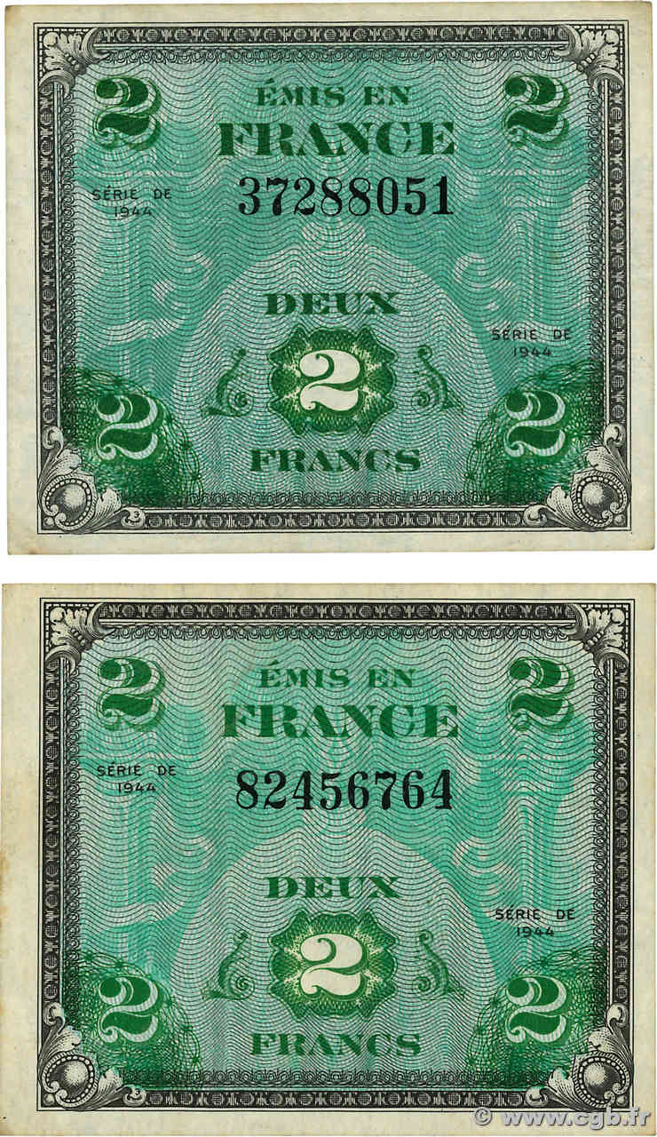 2 Francs DRAPEAU Lot FRANCIA  1944 VF.16.01 MBC