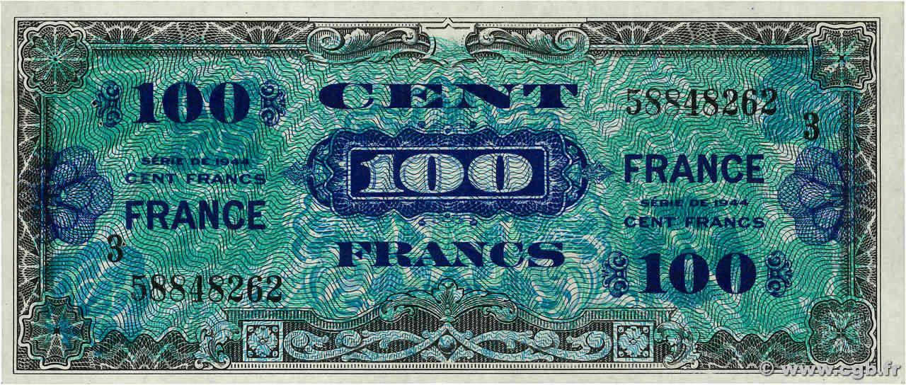 100 Francs FRANCE FRANCE  1945 VF.25.03 XF-