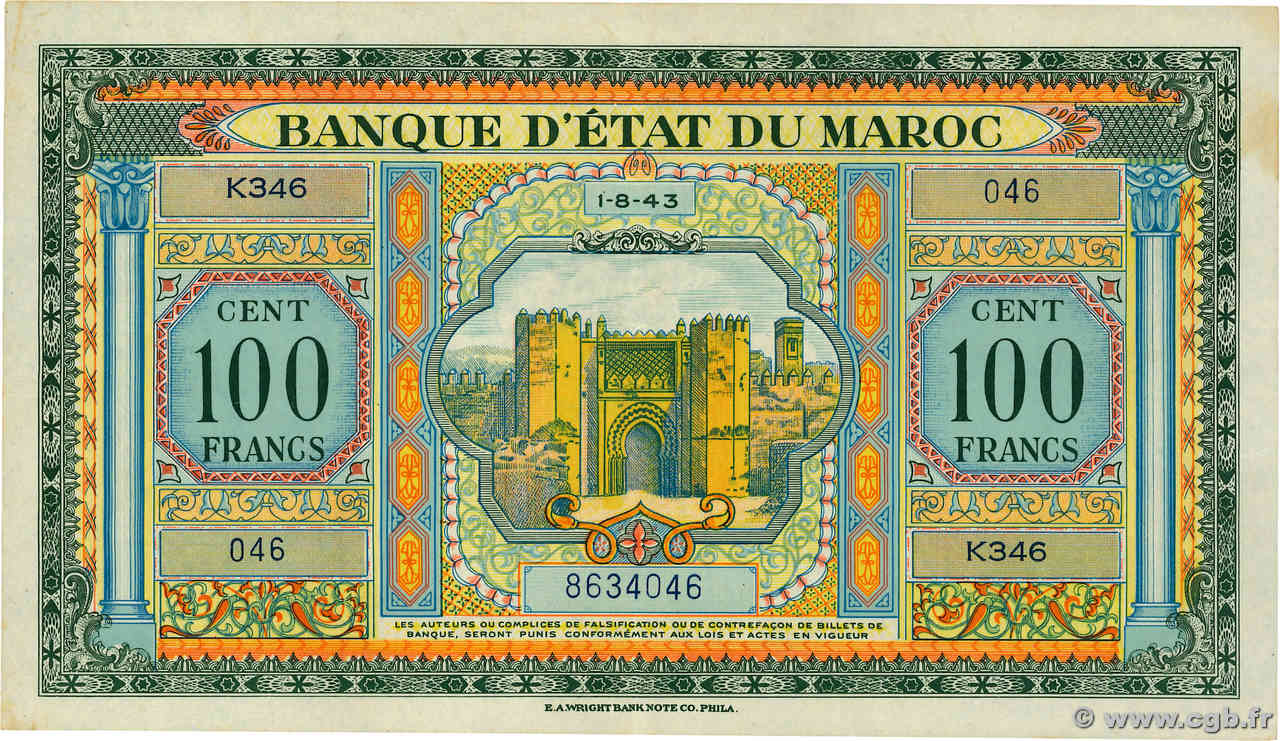 100 Francs MAROC  1943 P.27 SUP