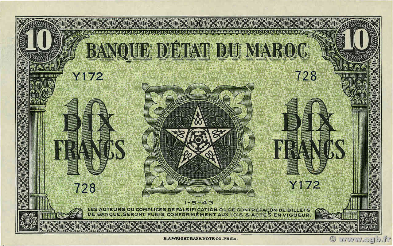 10 Francs MAROC  1943 P.25 SPL+