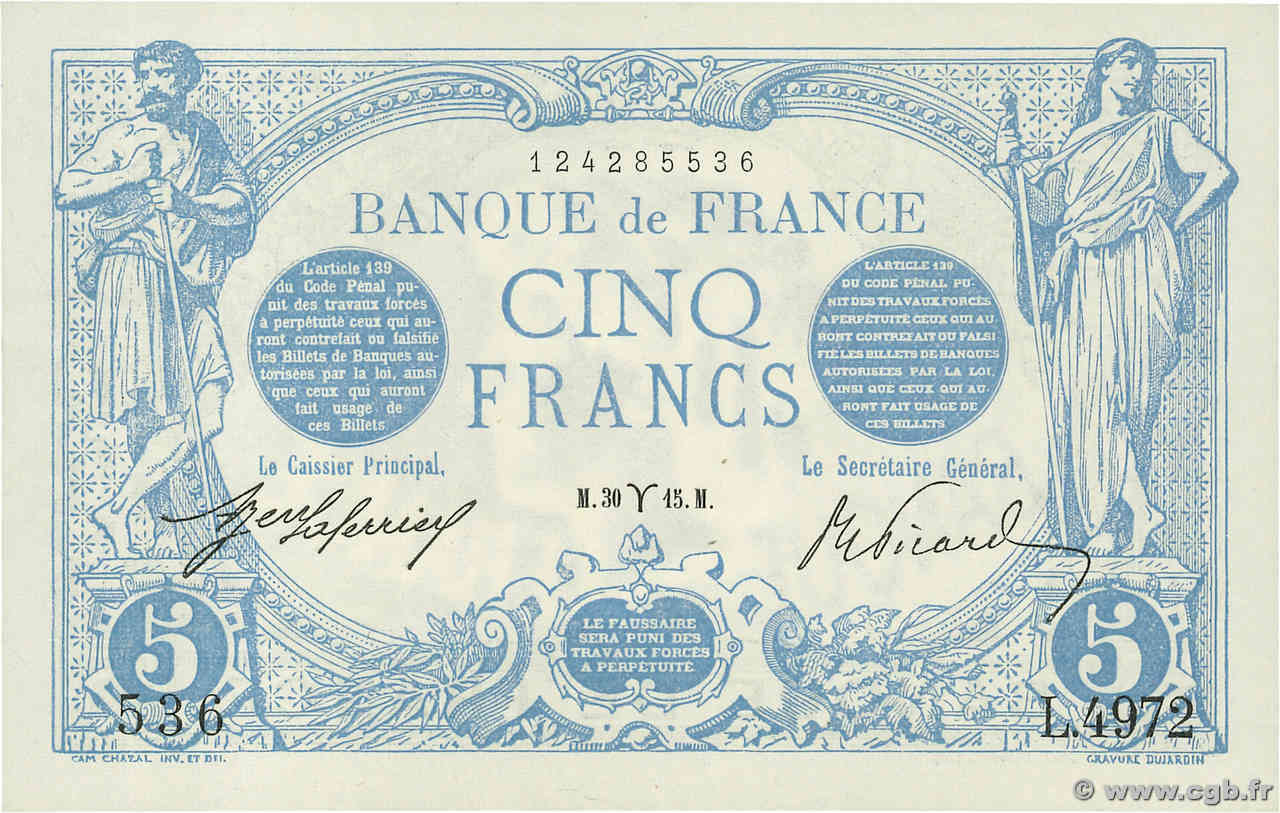 5 Francs BLEU FRANCE  1915 F.02.25 pr.NEUF