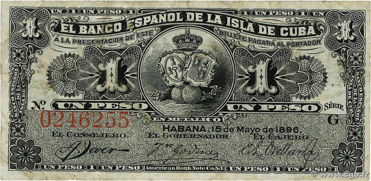 1 Peso CUBA  1896 P.047a TB+