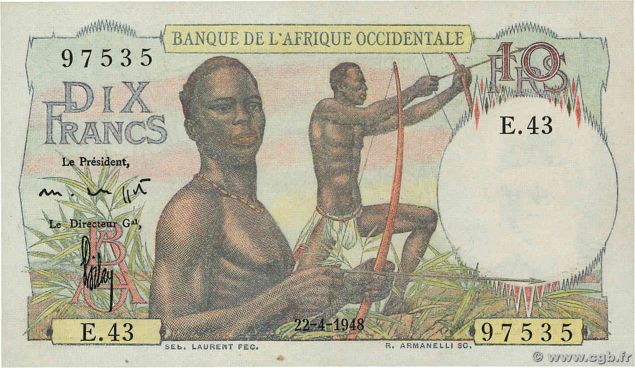 10 Francs FRENCH WEST AFRICA  1948 P.37 VZ