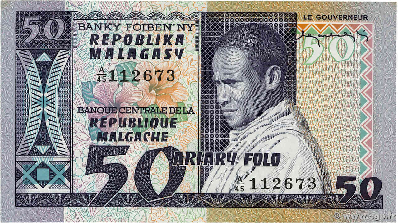 50 Francs - 10 Ariary MADAGASCAR  1974 P.062a NEUF