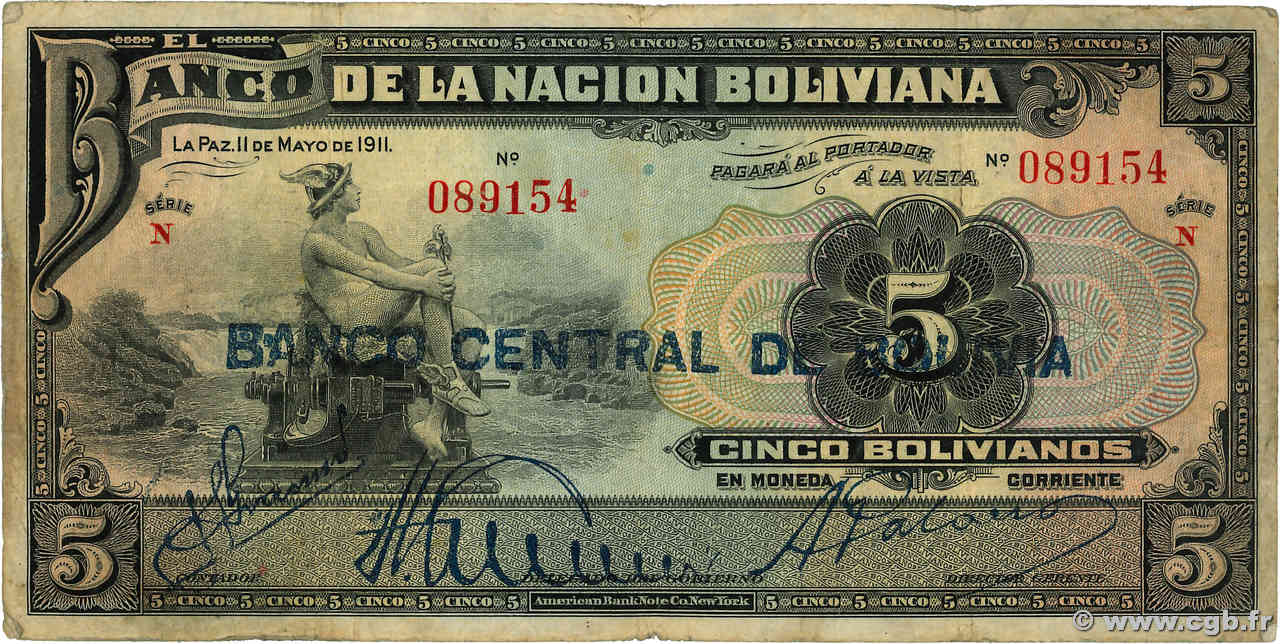 5 Bolivianos BOLIVIA  1929 P.113 RC+