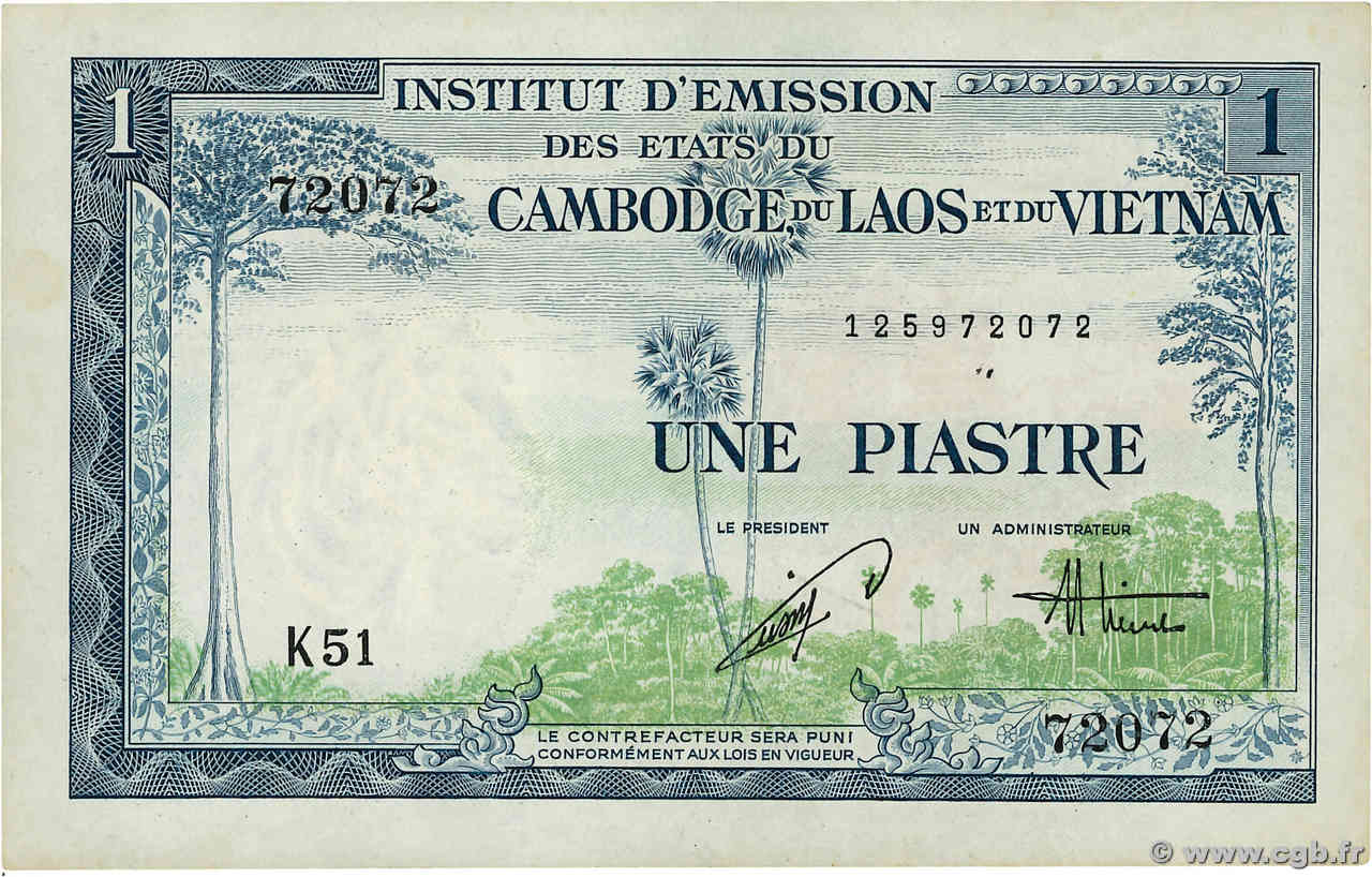 1 Piastre - 1 Dong Numéro spécial FRENCH INDOCHINA  1954 P.105 XF