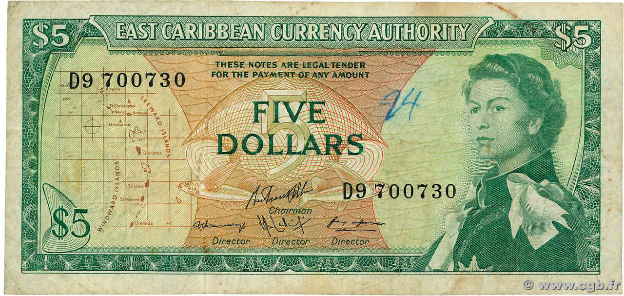 5 Dollars EAST CARIBBEAN STATES  1965 P.14h G