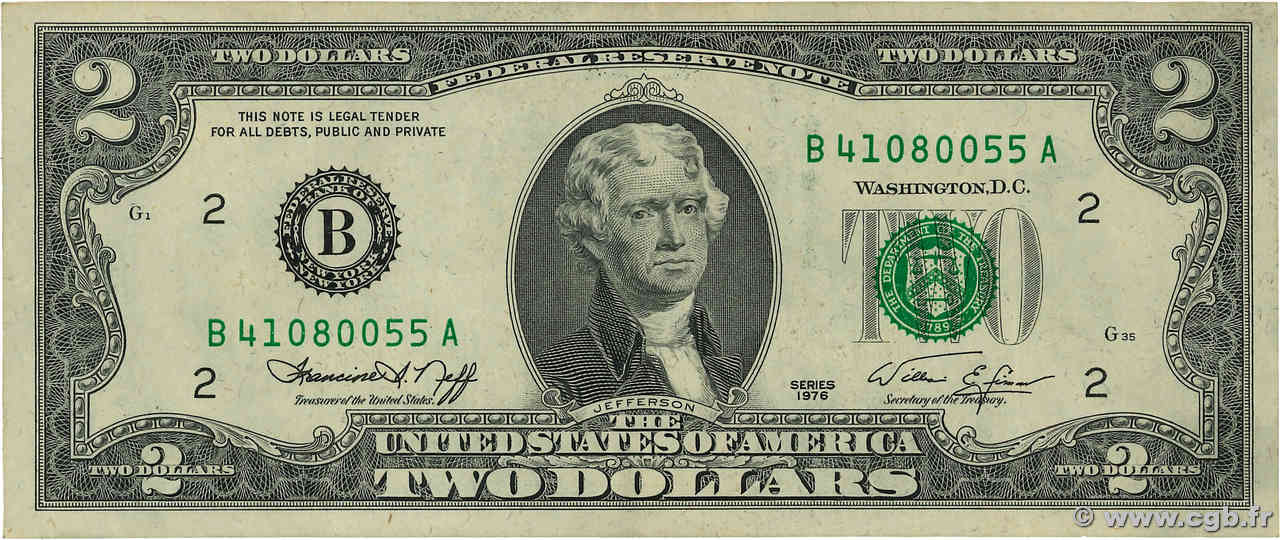 2 Dollars ÉTATS-UNIS D AMÉRIQUE New York 1976 P.461 TTB+