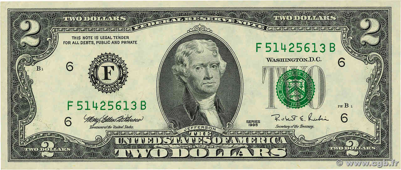 2 Dollars ÉTATS-UNIS D AMÉRIQUE Atlanta 1995 P.497 SUP+