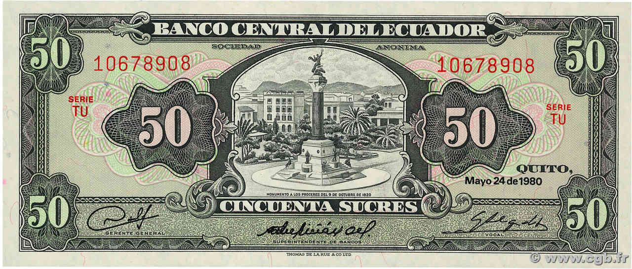 50 Sucres ECUADOR  1980 P.116e UNC