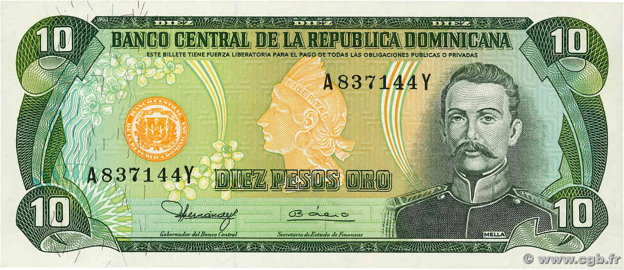 10 Pesos Oro DOMINICAN REPUBLIC  1980 P.119b UNC