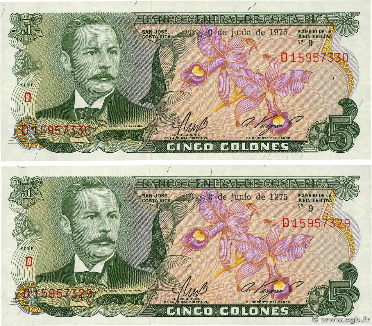 5 Colones Consécutifs COSTA RICA  1975 P.236c SC+