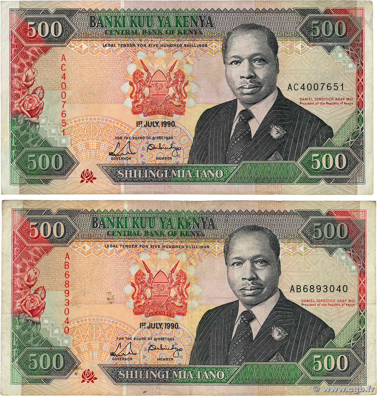 500 Shillings Lot KENYA  1990 P.30c TB