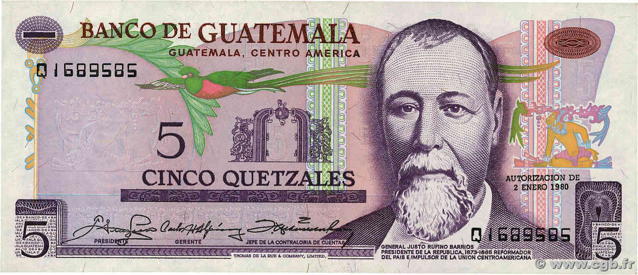 5 Quetzales GUATEMALA  1980 P.060c XF