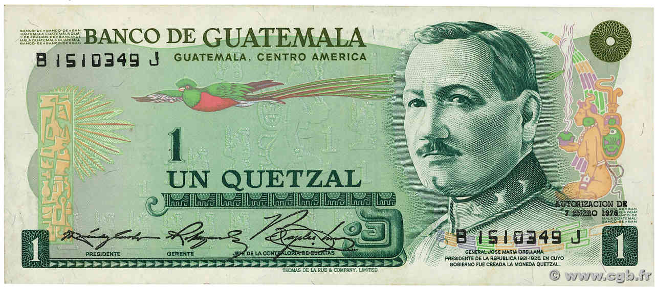 1 Quetzal GUATEMALA  1976 P.059b VZ