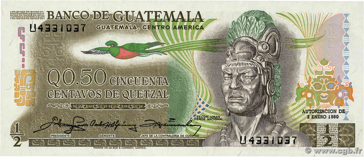 50 Centavos de Quetzal GUATEMALA  1980 P.058c NEUF