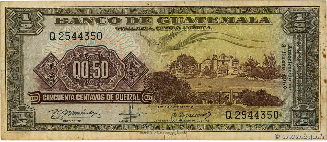 1/2 Quetzal GUATEMALA  1969 P.051f S