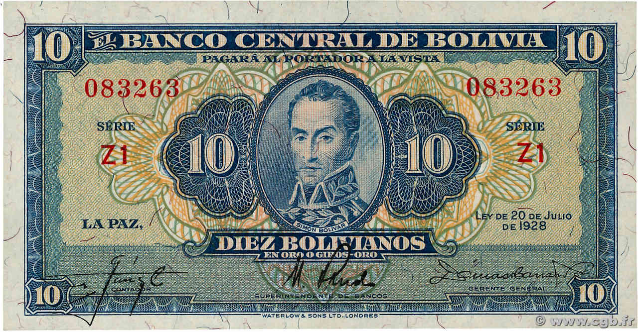 10 Bolivianos BOLIVIA  1928 P.130 AU