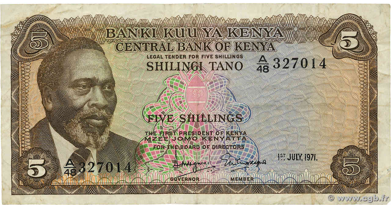 5 Shillings KENYA  1971 P.06b F+