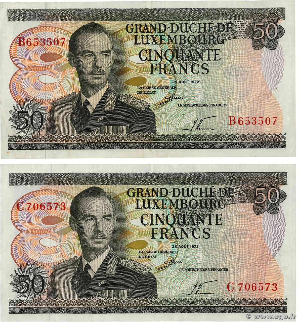 50 Francs Lot LUXEMBOURG  1972 P.55a TTB