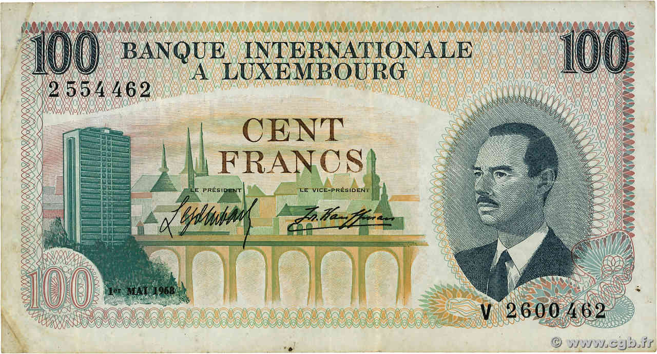 100 Francs LUXEMBOURG  1968 P.14a TB+