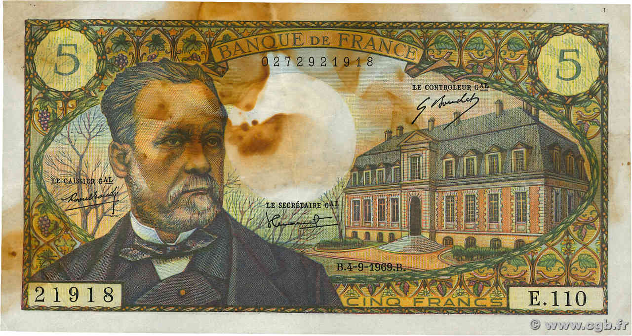 5 Francs PASTEUR FRANCE  1969 F.61.11 TB+