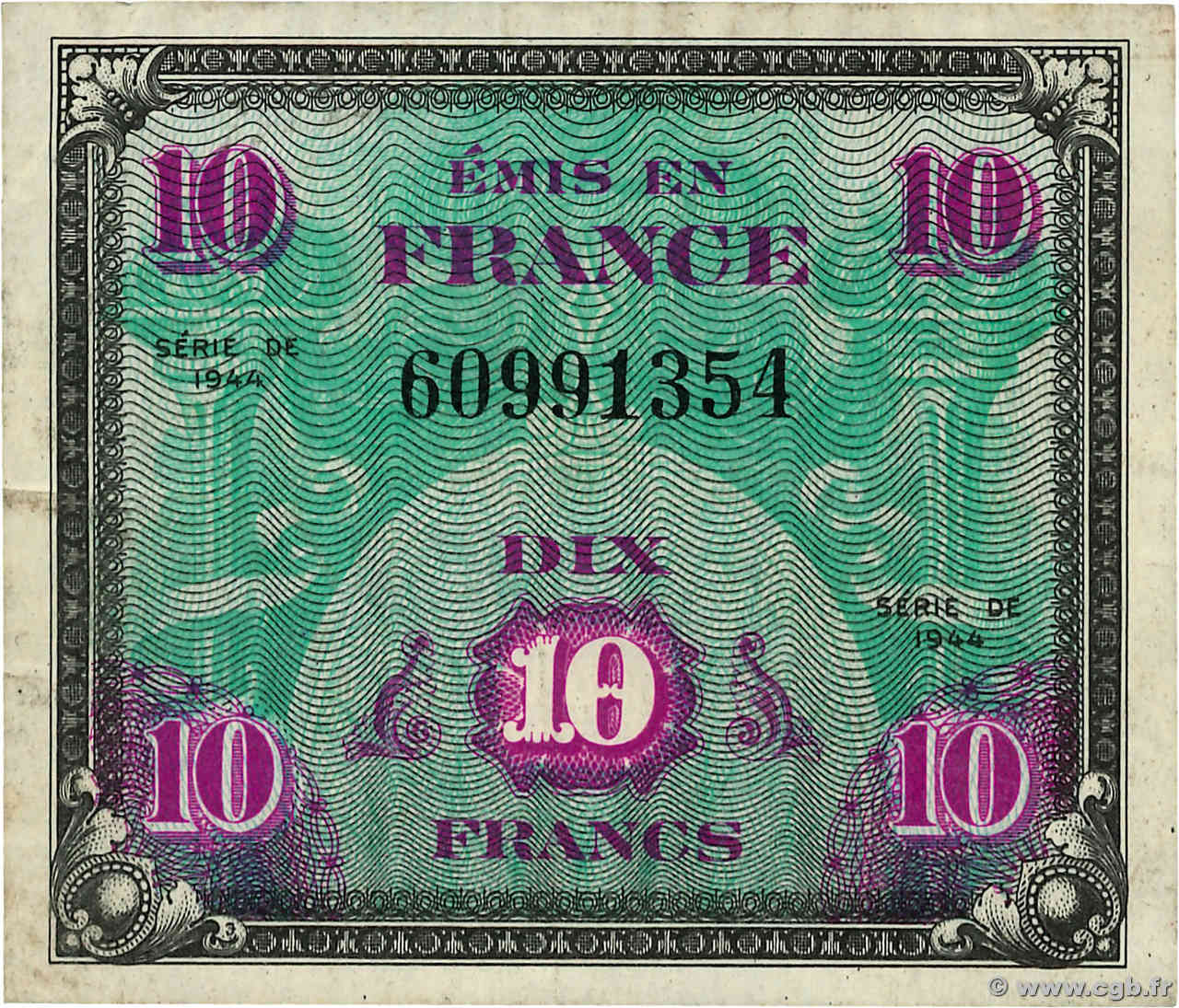 10 Francs DRAPEAU FRANCE  1944 VF.18.01 F+