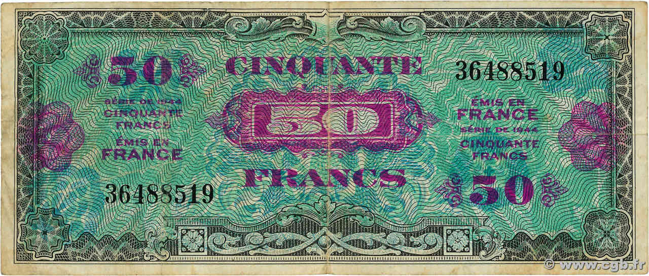 50 Francs DRAPEAU FRANCE  1944 VF.19.01 TB