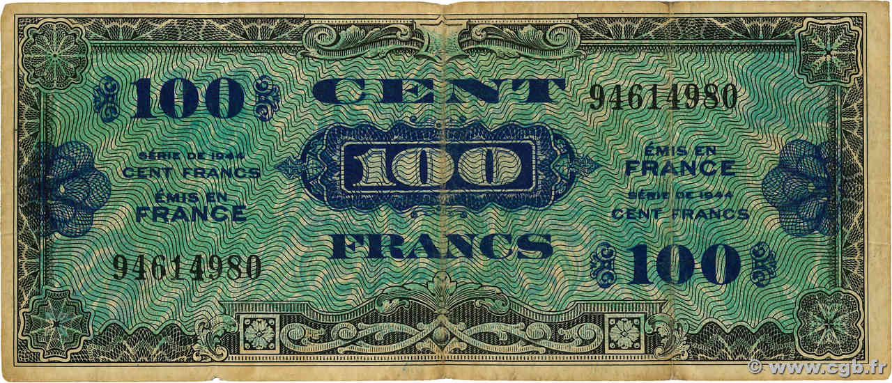 100 Francs DRAPEAU FRANCE  1944 VF.20.01 B+