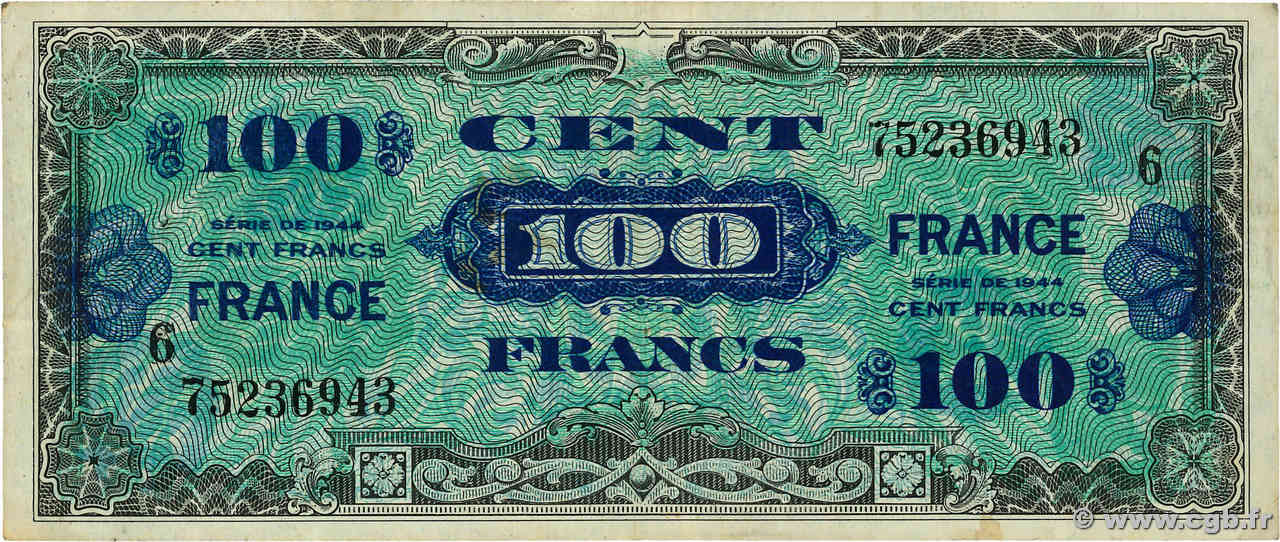 100 Francs FRANCE FRANCE  1945 VF.25.06 VF-