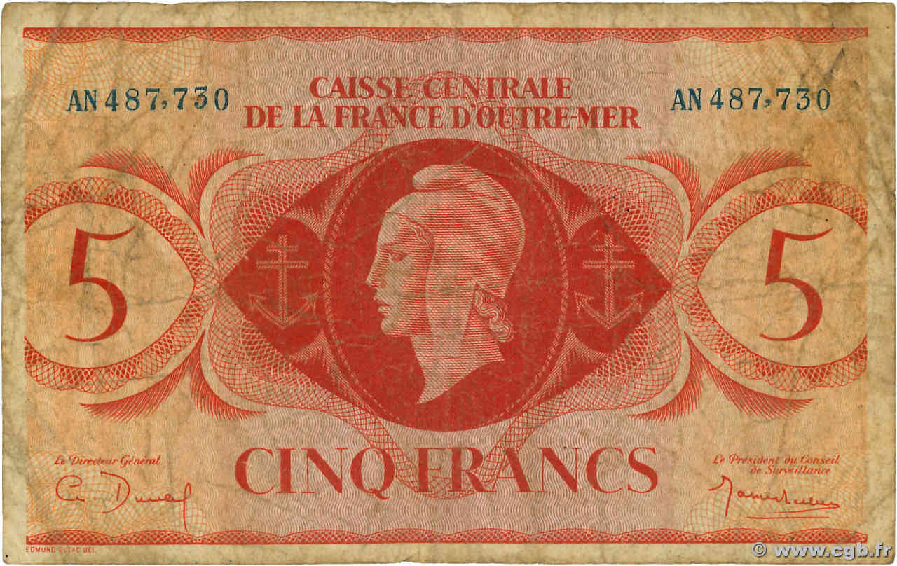 5 Francs FRENCH EQUATORIAL AFRICA  1943 P.15a VG