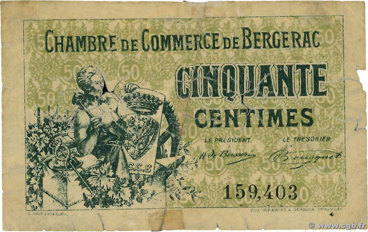50 Centimes FRANCE régionalisme et divers Bergerac 1921 JP.024.38 TB