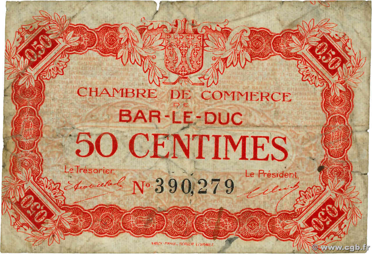 50 Centimes FRANCE régionalisme et divers Bar-Le-Duc 1917 JP.019.09 TB