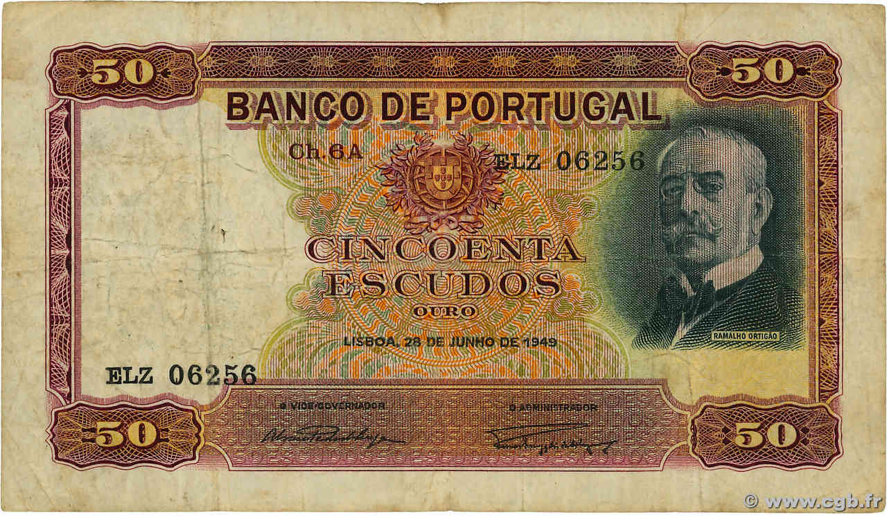 50 Escudos PORTUGAL  1949 P.154 TB