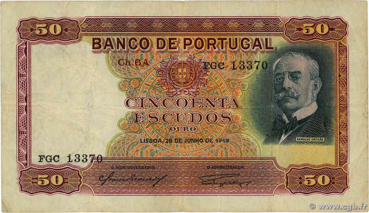 50 Escudos PORTOGALLO  1949 P.154 q.BB