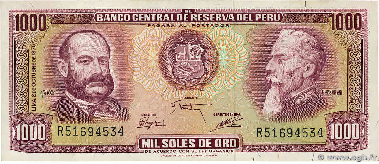 1000 Soles de Oro PÉROU  1975 P.111 SUP