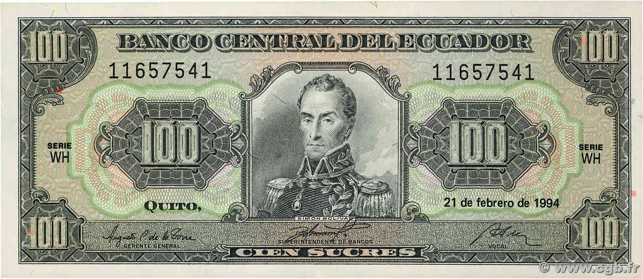 100 Sucres ECUADOR  1994 P.123Ac XF+