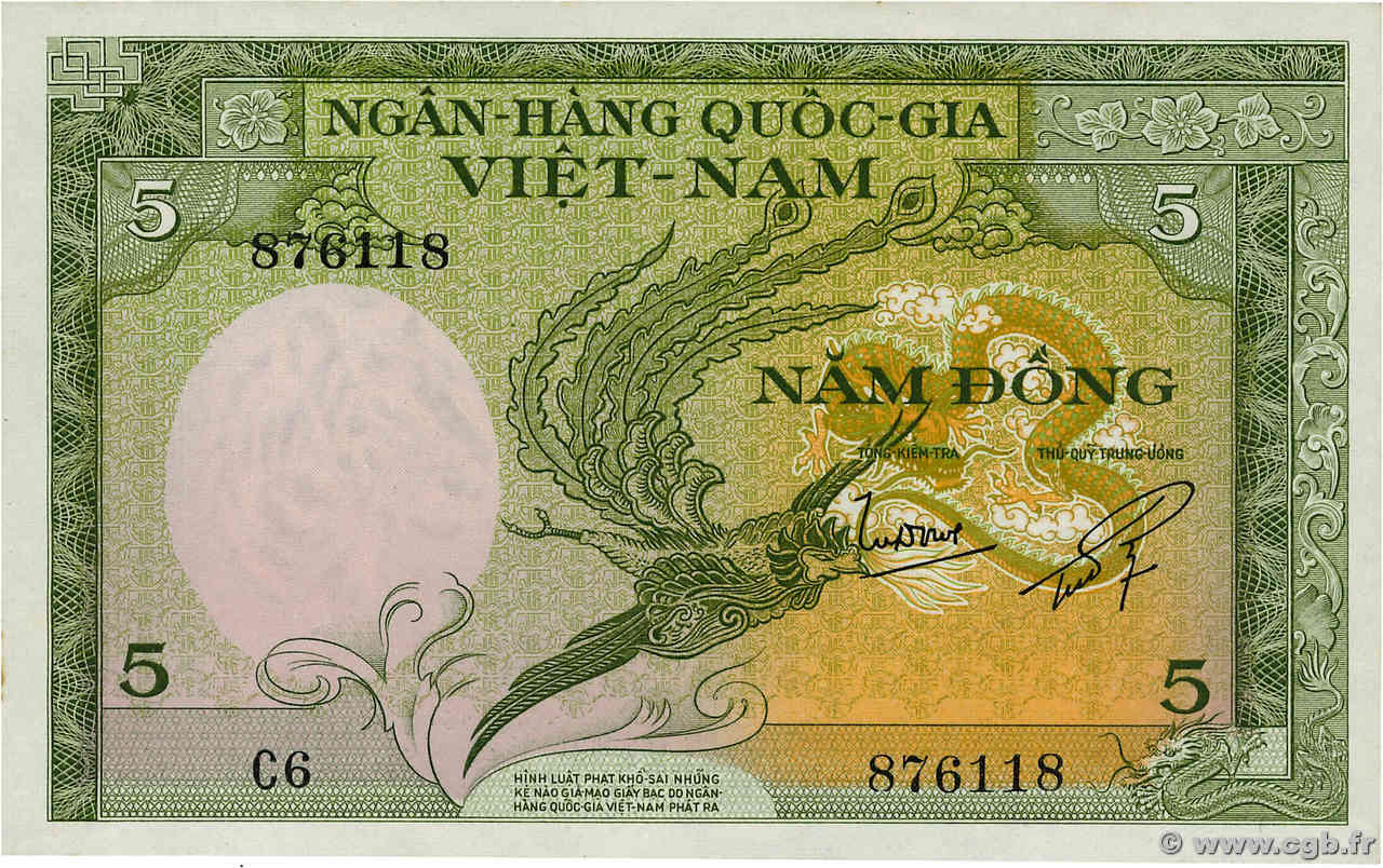 5 Dong VIETNAM DEL SUR  1955 P.02a SC+