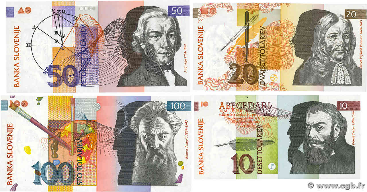 10 au 100 Tolarjev  Lot SLOVÉNIE  1992 P.11 au P.14 NEUF