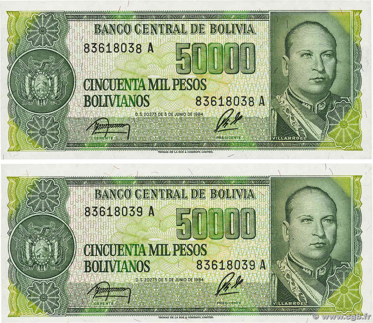 50000 Pesos Bolivianos Consécutifs BOLIVIA  1984 P.170a FDC