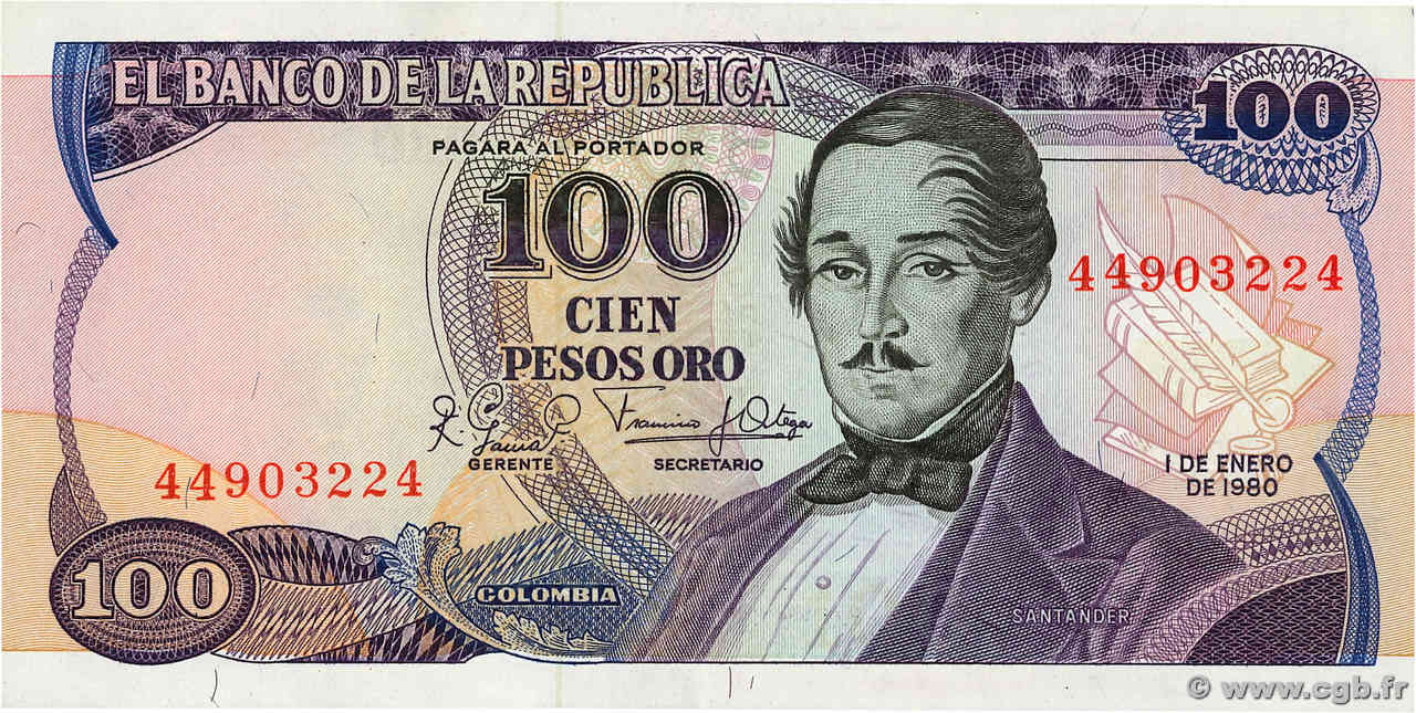 100 Pesos Oro COLOMBIE  1980 P.418c SPL