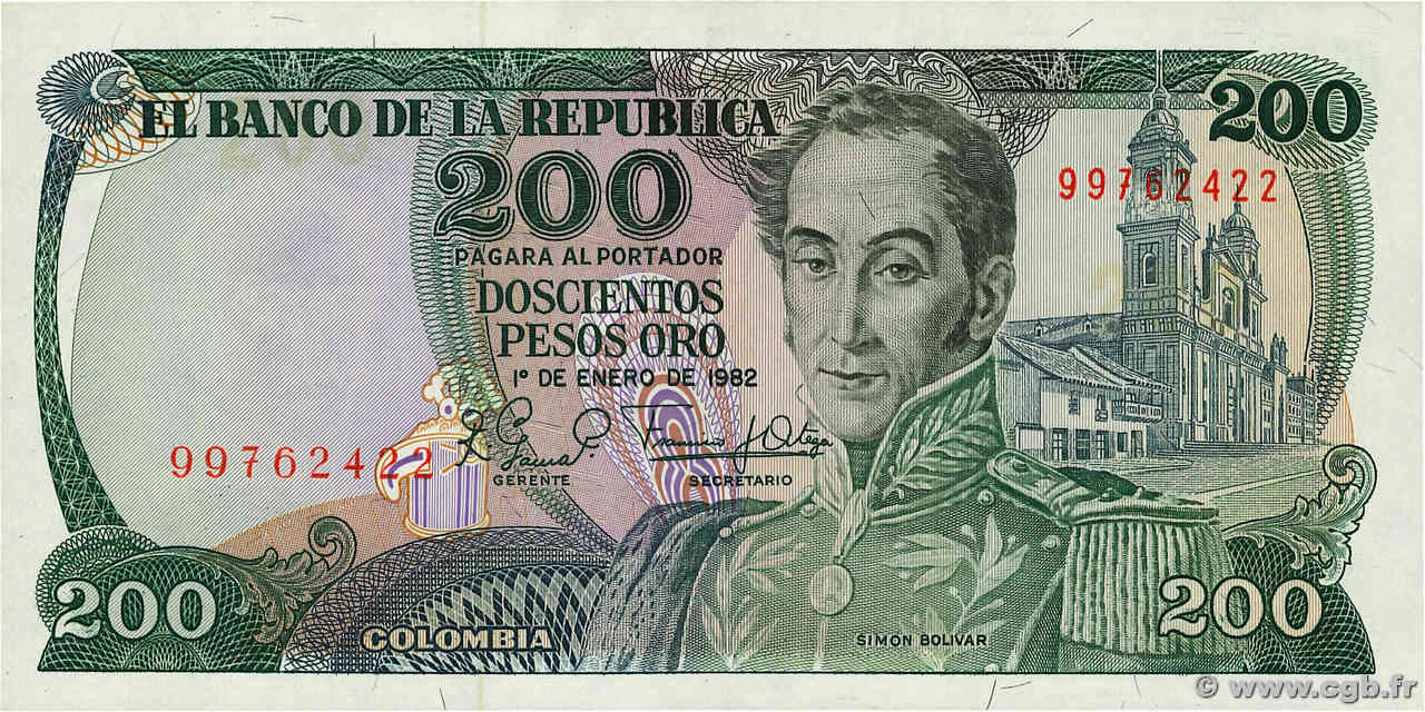 200 Pesos Oro COLOMBIE  1982 P.427 NEUF