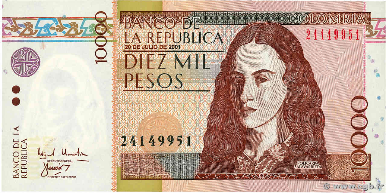 10000 Pesos COLOMBIE  2001 P.453b NEUF