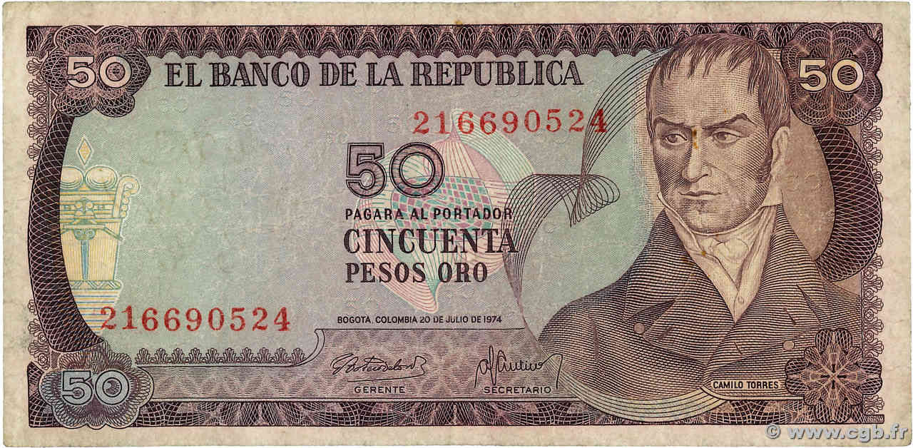 50 Pesos Oro COLOMBIE  1974 P.414 B+