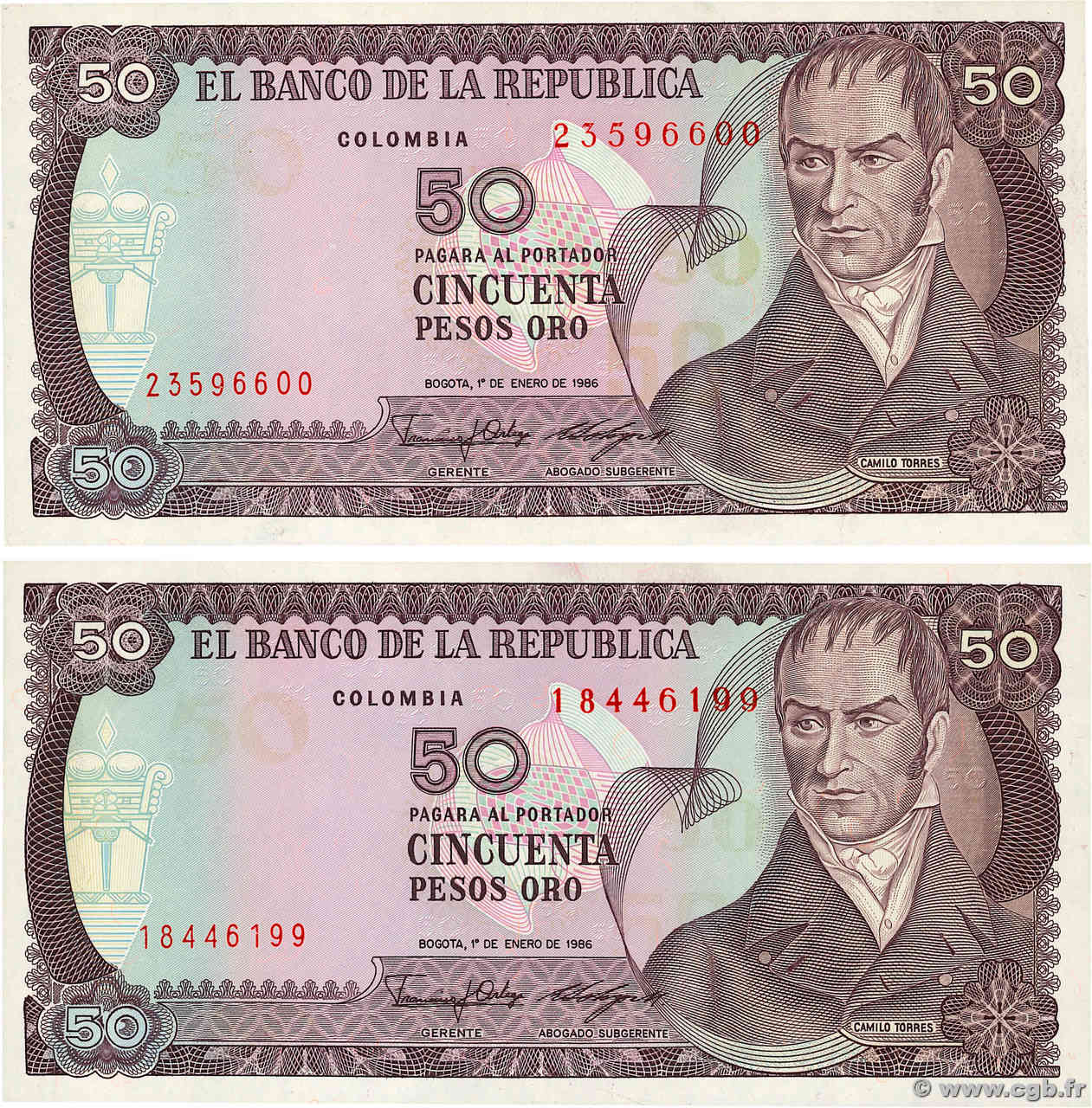 50 Pesos Oro Lot KOLUMBIEN  1986 P.425b ST