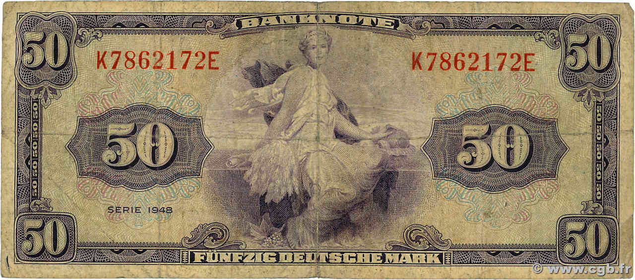 50 Deutsche Mark GERMAN FEDERAL REPUBLIC  1948 P.07a q.MB